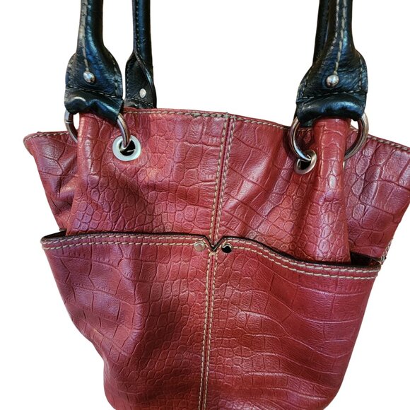 Tignanello Bucket Tote Shoulder Bag Reptile print Red - Picture 5 of 9